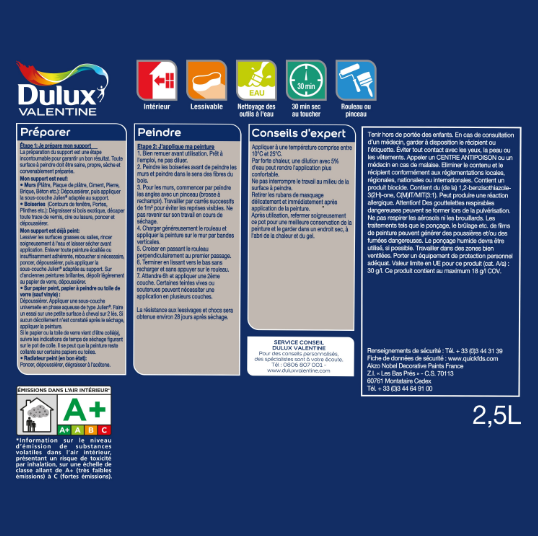 Peinture mur, boiserie bleu caraïbes mat DULUX VALENTINE Crème de couleur 2.5L