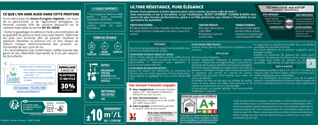 Peinture mur beige cuir velours V33 Resist extrême cuisine et bain 2L