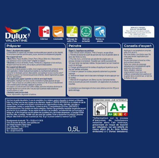 Peinture mur, boiserie saule satin DULUX VALENTINE Crème de couleur 0.5L