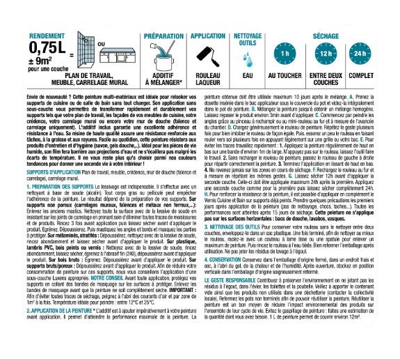 Peinture carrelage, meuble, crédence trench 6 mat LUXENS Cuisine et bain 0.75L