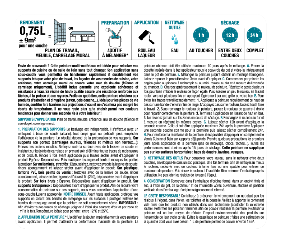 Peinture carrelage, meuble, crédence laguna 2 mat LUXENS Cuisine et bain 0.75L
