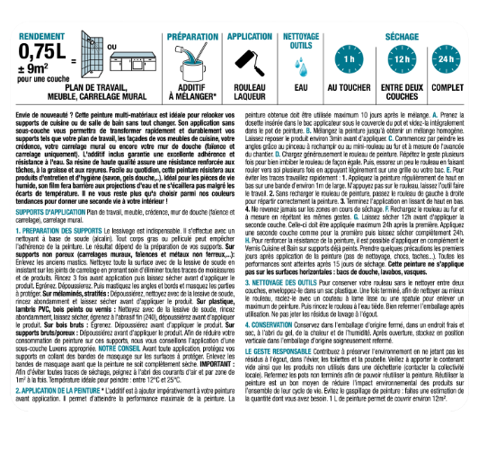 Peinture carrelage, meuble, crédence bistro 2 mat LUXENS Cuisine et bain 0.75L