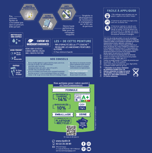 Peinture mur vert palatino satin RIPOLIN Cuisine et bain 0.75L