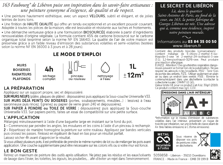 Peinture mur, boiserie vert museum velours LIBÉRON 163 faubourg 125ml