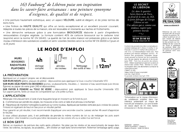 Peinture mur, boiserie beige joli minois velours LIBÉRON 163 fauboug 125ml