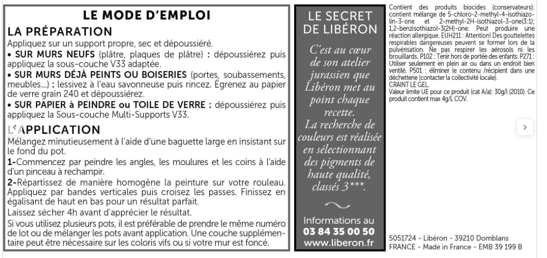 Peinture mur et plafond camomille velours LIBÉRON Velours de peinture® 0.5L