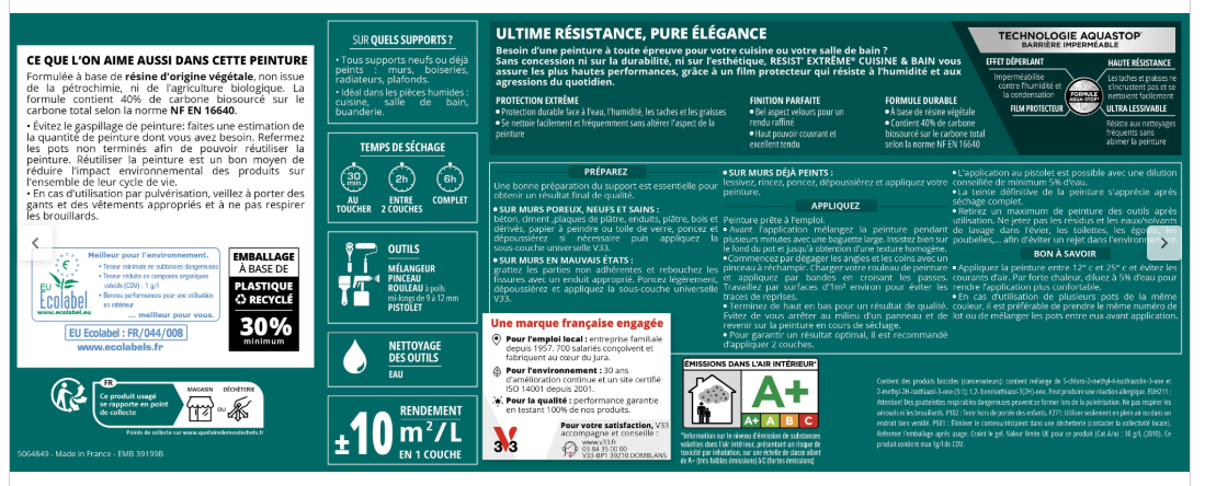 Peinture mur rouge cayenne velours V33 Resist extrême cuisine et bain 0.75L