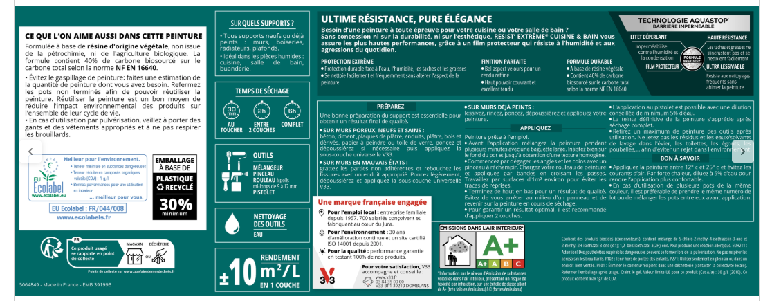 Peinture mur ocre rouge velours V33 Resist extrême cuisine et bain 0.75L