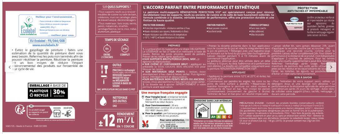 Peinture meuble rouge cayenne satin V33 Rénovation cuisine et bain 0.75l