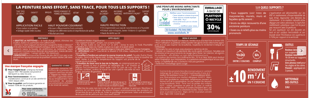 Peinture extérieure façade Easy rénovation V33 noir ral 9005 mat 2.5l