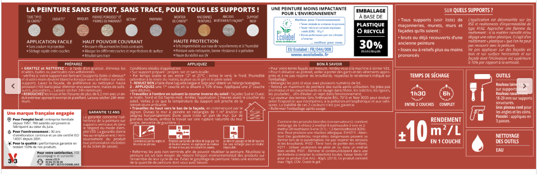 Peinture extérieure façade Easy rénovation V33 meulière mat 2.5l