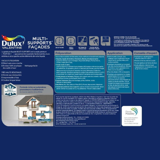 Peinture extérieure façade Ecran+ ms DULUX VALENTINE blanc mat 2.5l