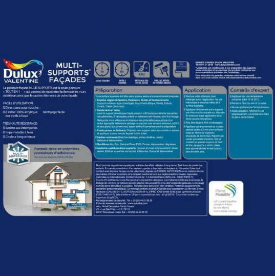 Peinture extérieure façade Ecran+ cf DULUX VALENTINE blanc mat 2.5l