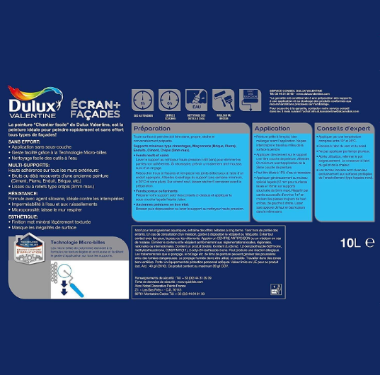 Peinture extérieure façade Ecran+ cf DULUX VALENTINE ton pierre mat 10l