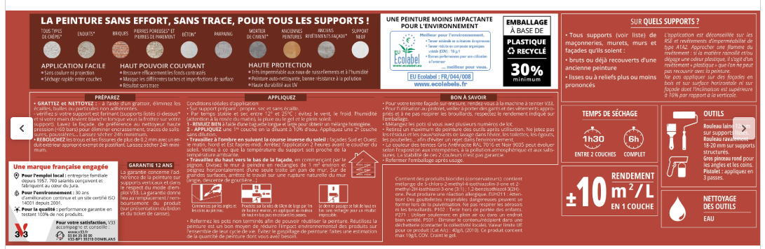 Peinture extérieure façade Easy rénovation V33 blanc mat 10l