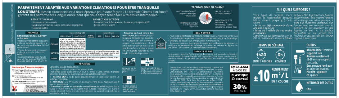 Peinture extérieure façade Climats extrêmes® V33 roche grise mat 10l
