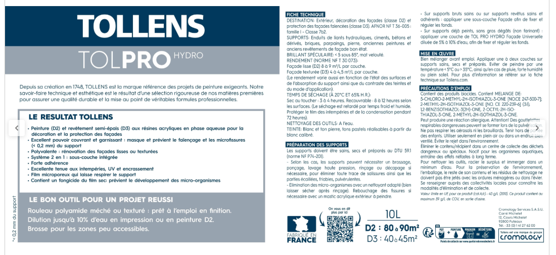 Peinture extérieure façade Tolpro universelle TOLLENS PRO ton pierre mat 10l