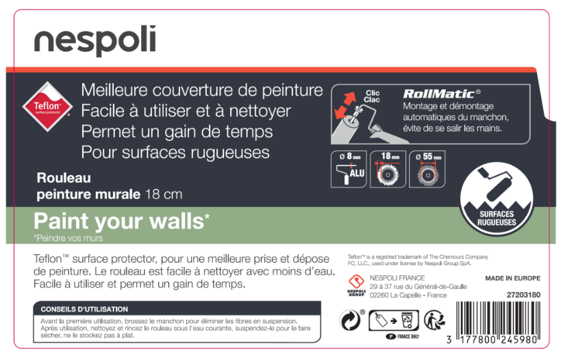 Rouleau pour peindre une façade rugueuse l.180 mm NESPOLI