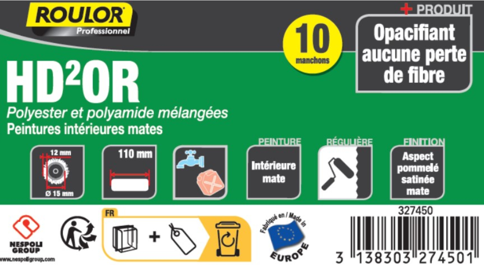 Lot de 10 recharge pour minirouleau de peinture l.110 mm ROULOR