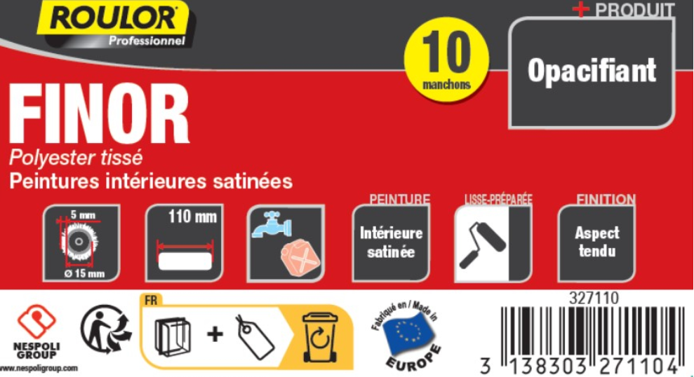 Lot de 10 recharge pour minirouleau de peinturel.110 mm ROULOR