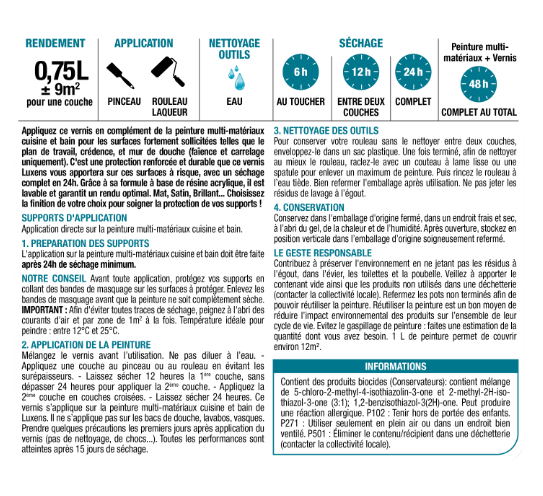 Vernis Cuisine et bain, LUXENS, incolore satiné, 0.75 l