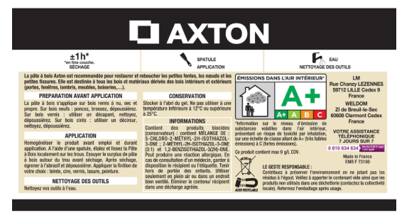 Pâte à bois AXTON, blanc, 60 g