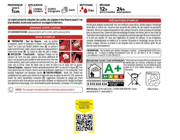 Enduit de rebouchage en pâte Prêt à l'emploi AXTON blanc 1.5 kg