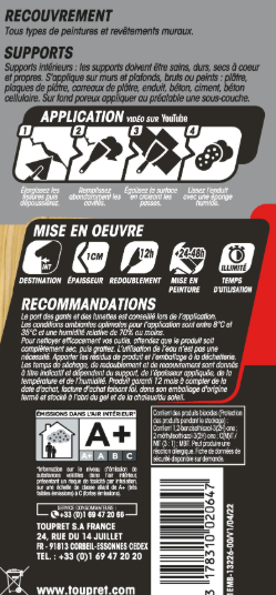 Enduit de rebouchage en pâte élastique TOUPRET 300 gr