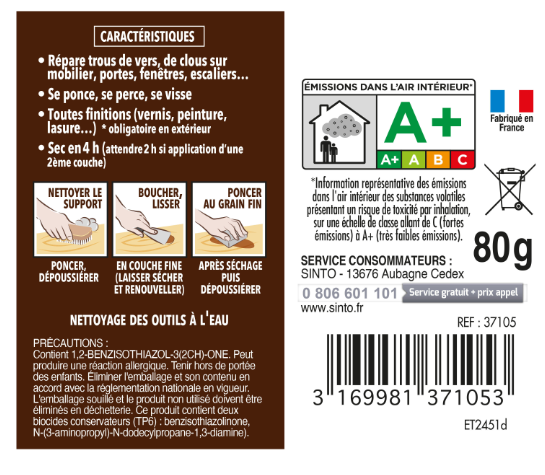 Pâte à bois Petits trous SINTO chêne moyen 80 g