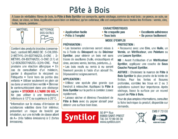 Pâte à bois , SYNTILOR bois clair 50 g
