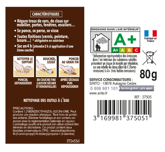 Pâte à bois Petits trous SINTO pin 80 g