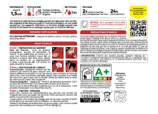 Enduit de rebouchage en pâte allégée Allégé AXTON blanc 1 l