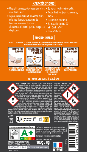 Mastic Sintopierre, mastic et durcisseur SINTO blanc 100 g