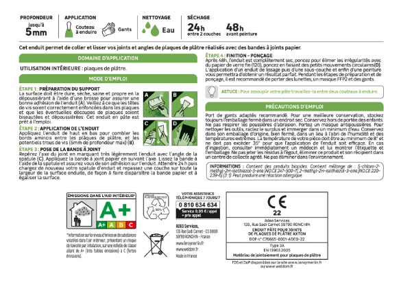 Enduit pour bande à joint en pâte Prêt à l'emploi AXTON blanc 4 kg