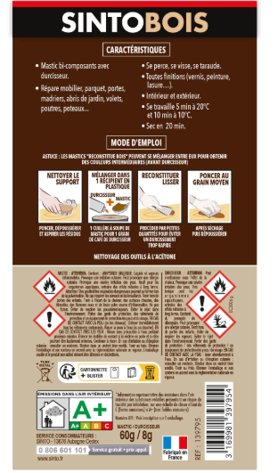 Mastic Sintobois angles & gros trous SINTO blanc 68 g