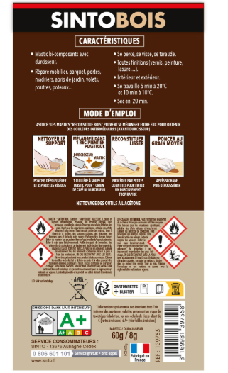 Mastic Sintobois angles & gros trous SINTO chêne clair 68 g