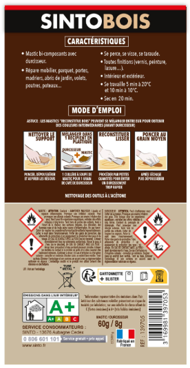 Mastic Sintobois angles & gros trous SINTO chêne 68 g