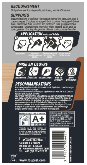 Enduit de rebouchage pâte Rebouch' bois TOUPRET 330 g