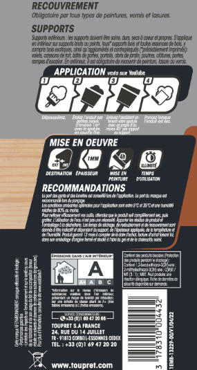 Enduit de lissage en pâte Liss bois TOUPRET blanc 330 g