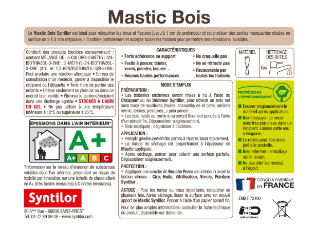 Mastic bois SYNTILOR Bois clair 250 g