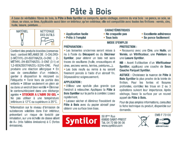 Pâte à bois , SYNTILOR hêtre 250 g