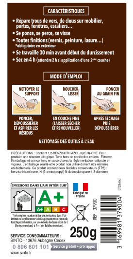 Pâte à bois Petits trous SINTO naturel 250 g