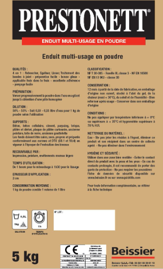 Enduit multifonction en poudre 4 en 1 PRESTONETT blanc 5 kg