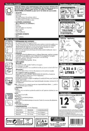 Enduit de rénovation ton pierre PRB 25 kg