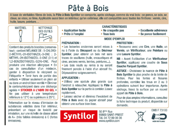 Pâte à bois , SYNTILOR chêne foncé 500 g