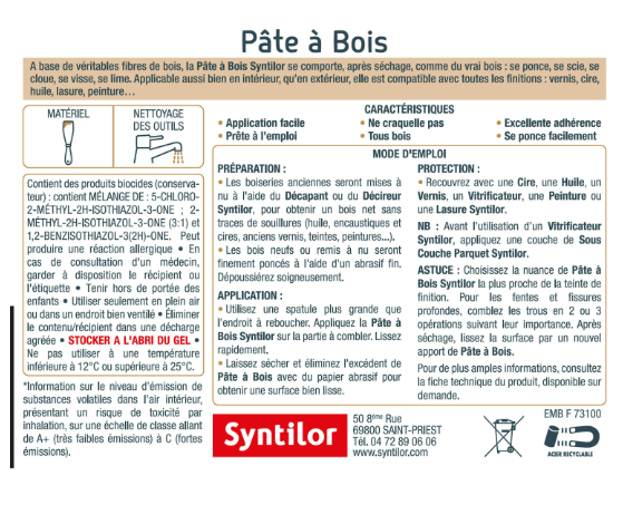 Pâte à bois , SYNTILOR chêne moyen 500 g