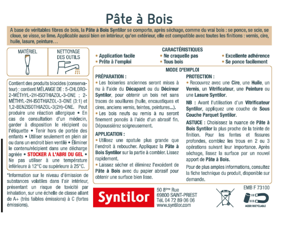 Pâte à bois , SYNTILOR pin 500 g