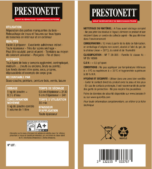 Enduit de rebouchage en poudre bois PRESTONETT 1 kg