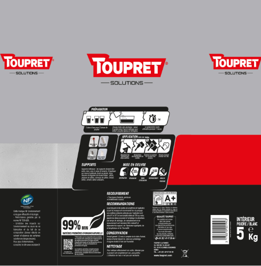 Enduit de rebouchage en poudre Extra rebouch TOUPRET blanc 5 kg