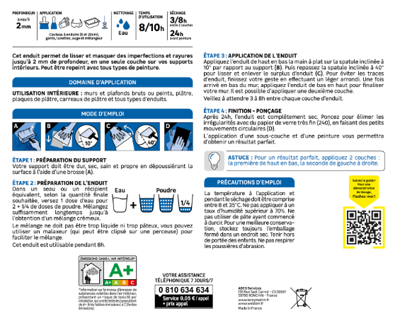 Enduit de lissage en poudre AXTON blanc 15 kg